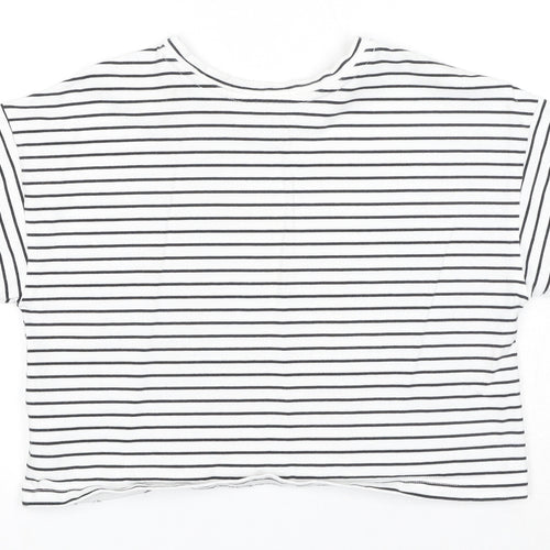 FOREVER 21 Womens White Striped Cotton Basic T-Shirt Size S Round Neck