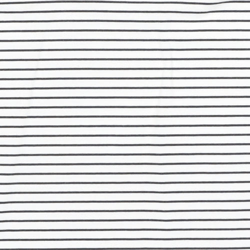 FOREVER 21 Womens White Striped Cotton Basic T-Shirt Size S Round Neck