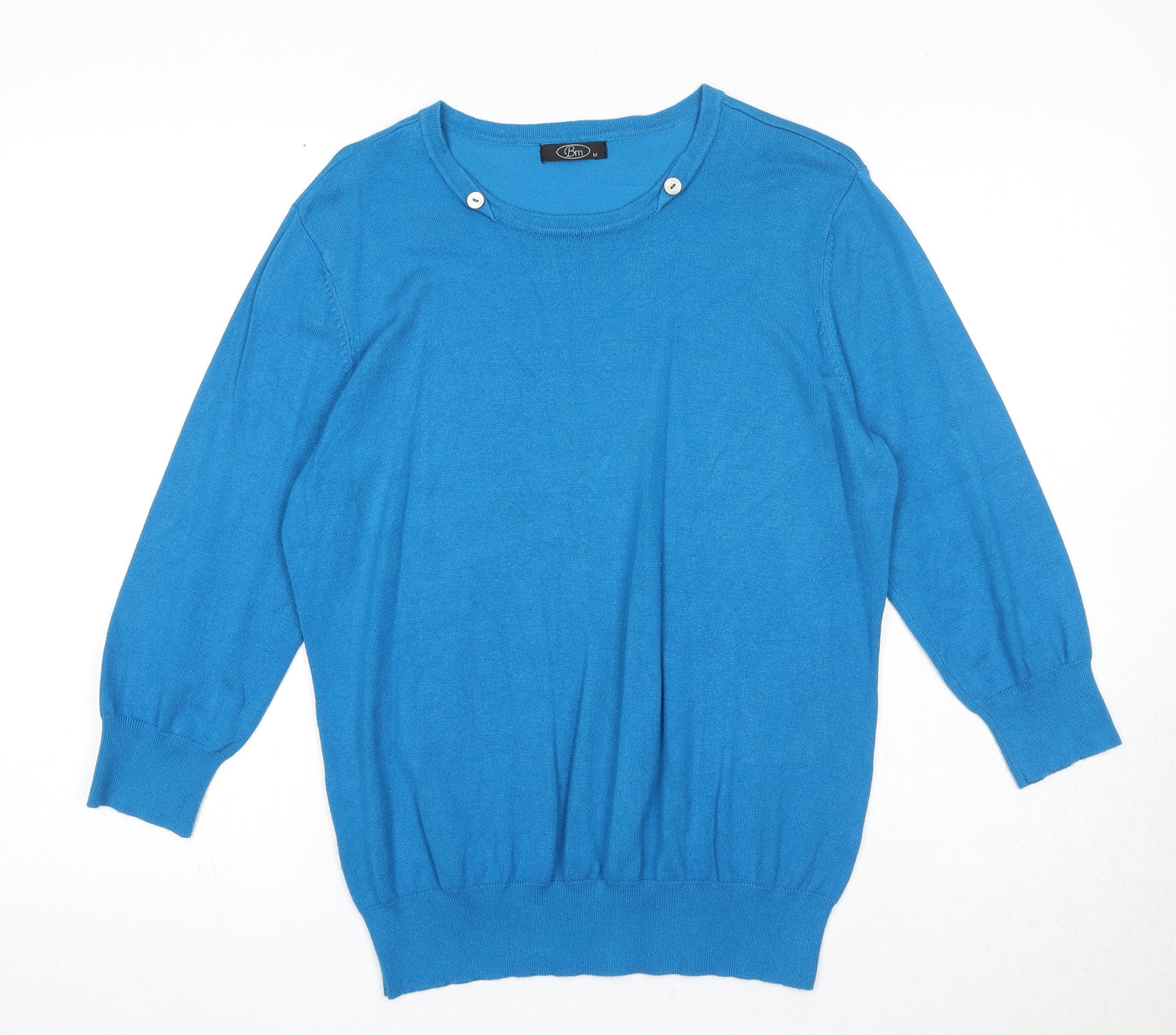 Bonmarché Womens Blue Round Neck Acrylic Pullover Jumper Size M