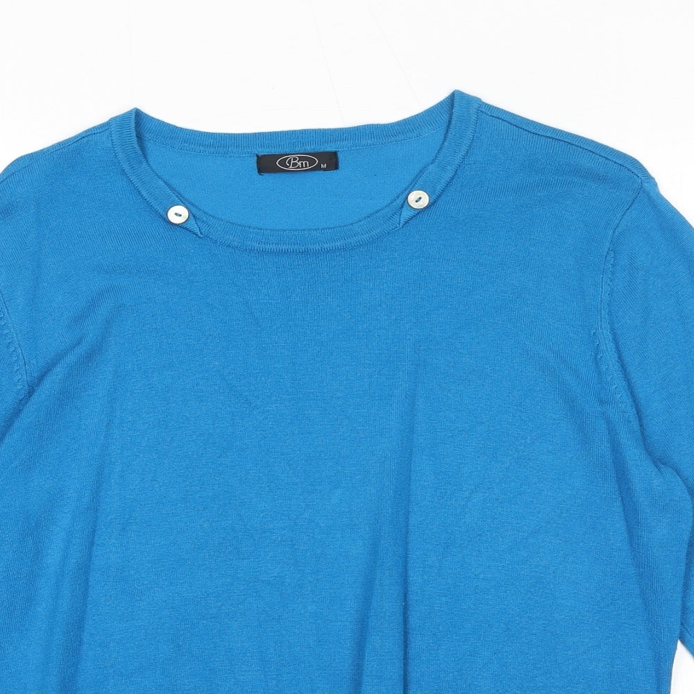 Bonmarché Womens Blue Round Neck Acrylic Pullover Jumper Size M