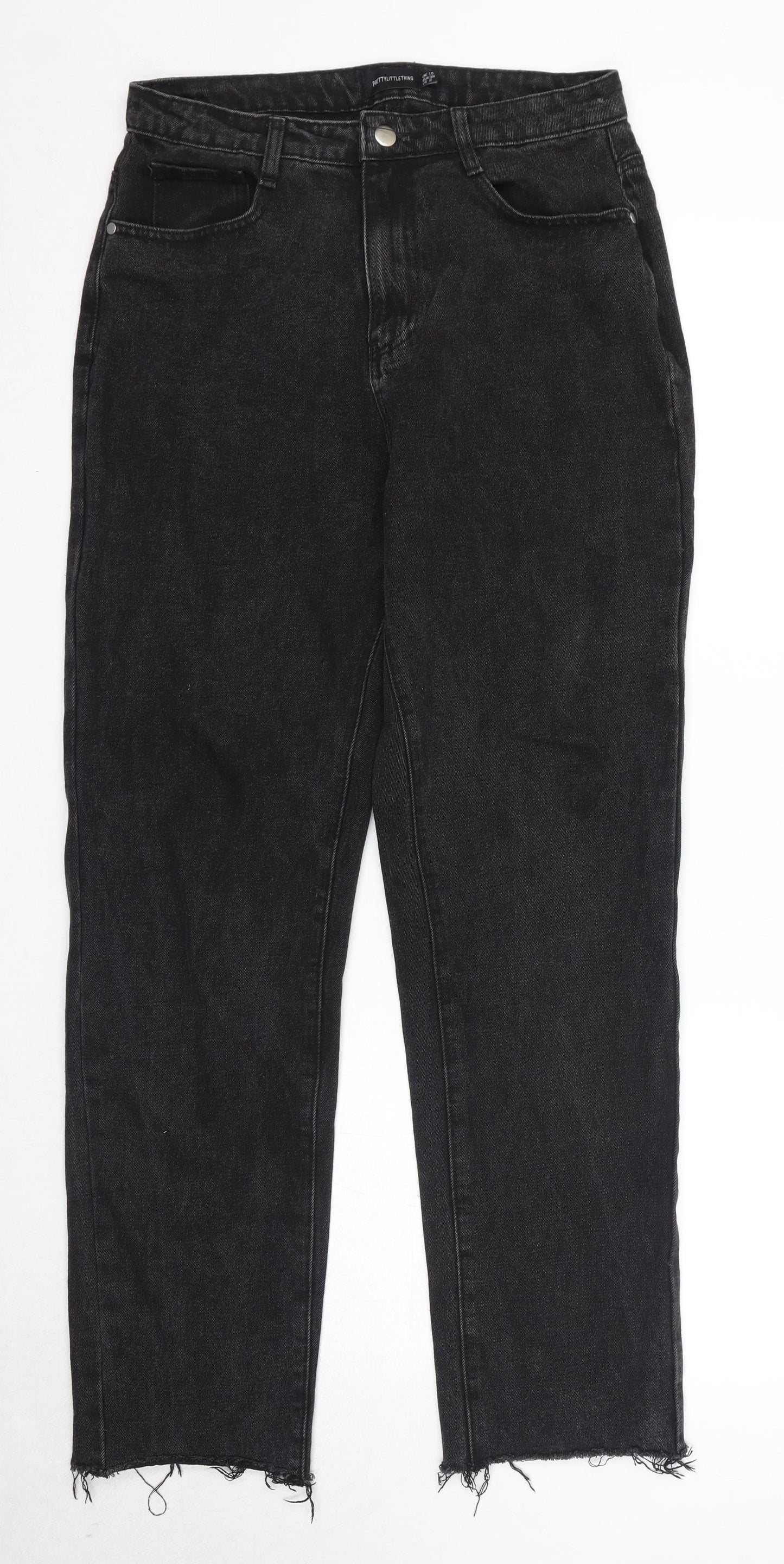 PRETTYLITTLETHING Womens Black Cotton Mom Jeans Size 10 Regular Zip
