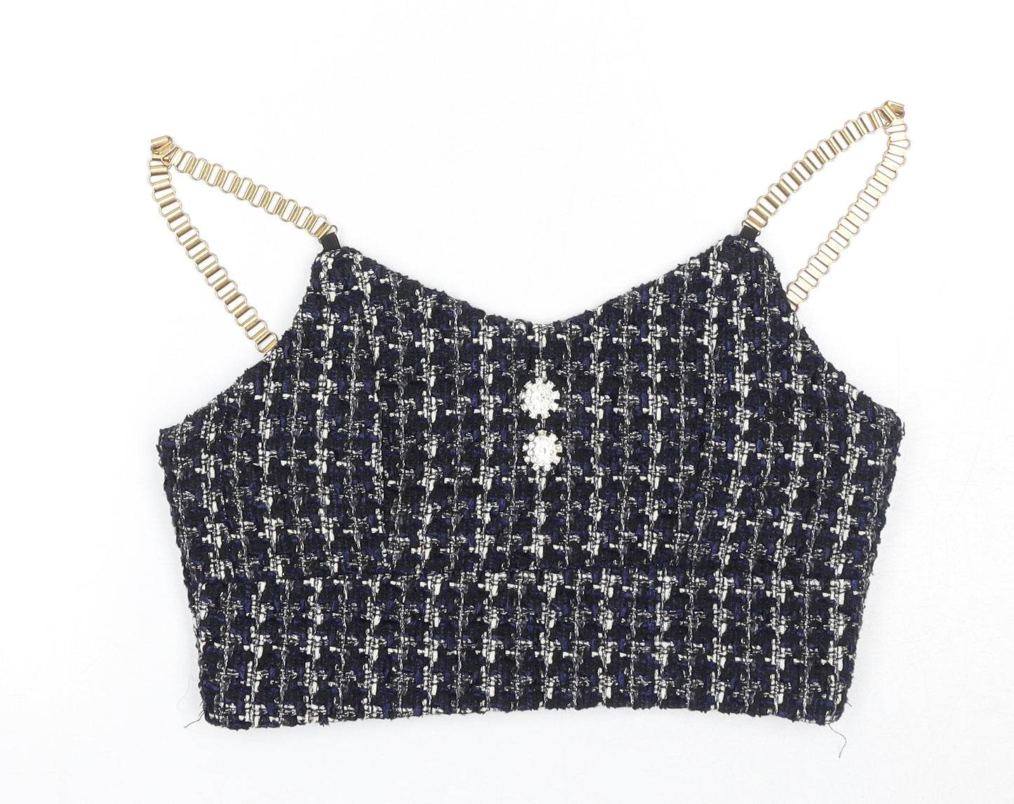 Fashion Womens Multicoloured Geometric Cotton Cropped Tank Size M V-Neck - Chain Strap