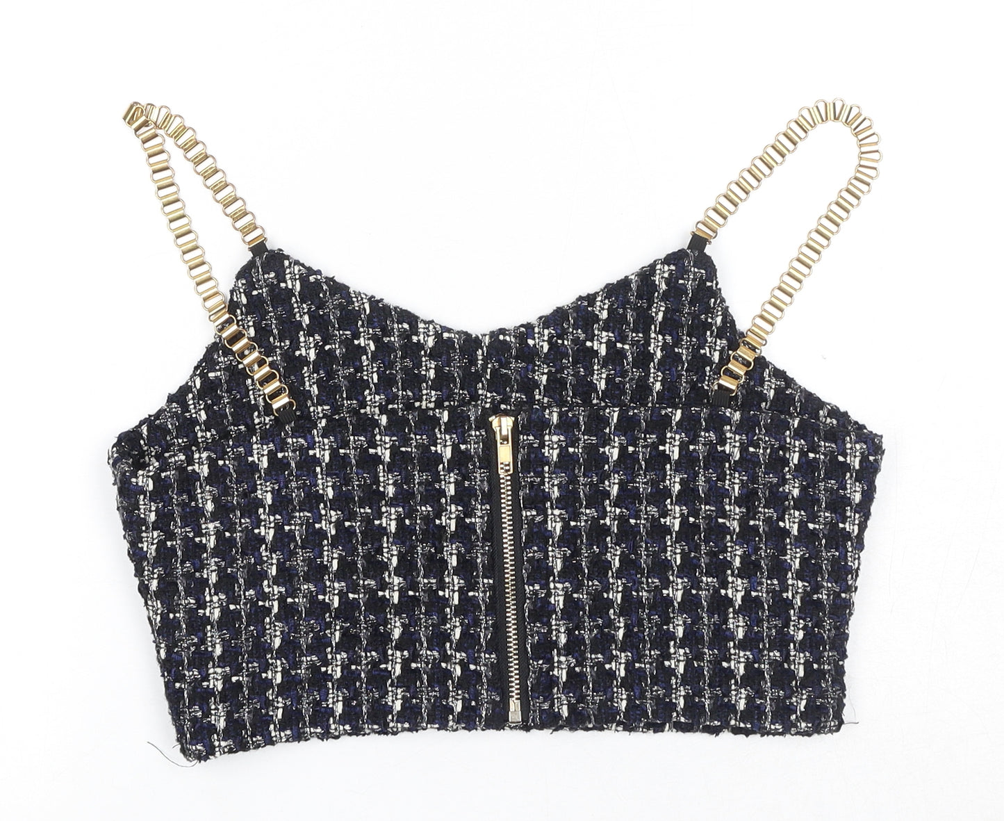 Fashion Womens Multicoloured Geometric Cotton Cropped Tank Size M V-Neck - Chain Strap