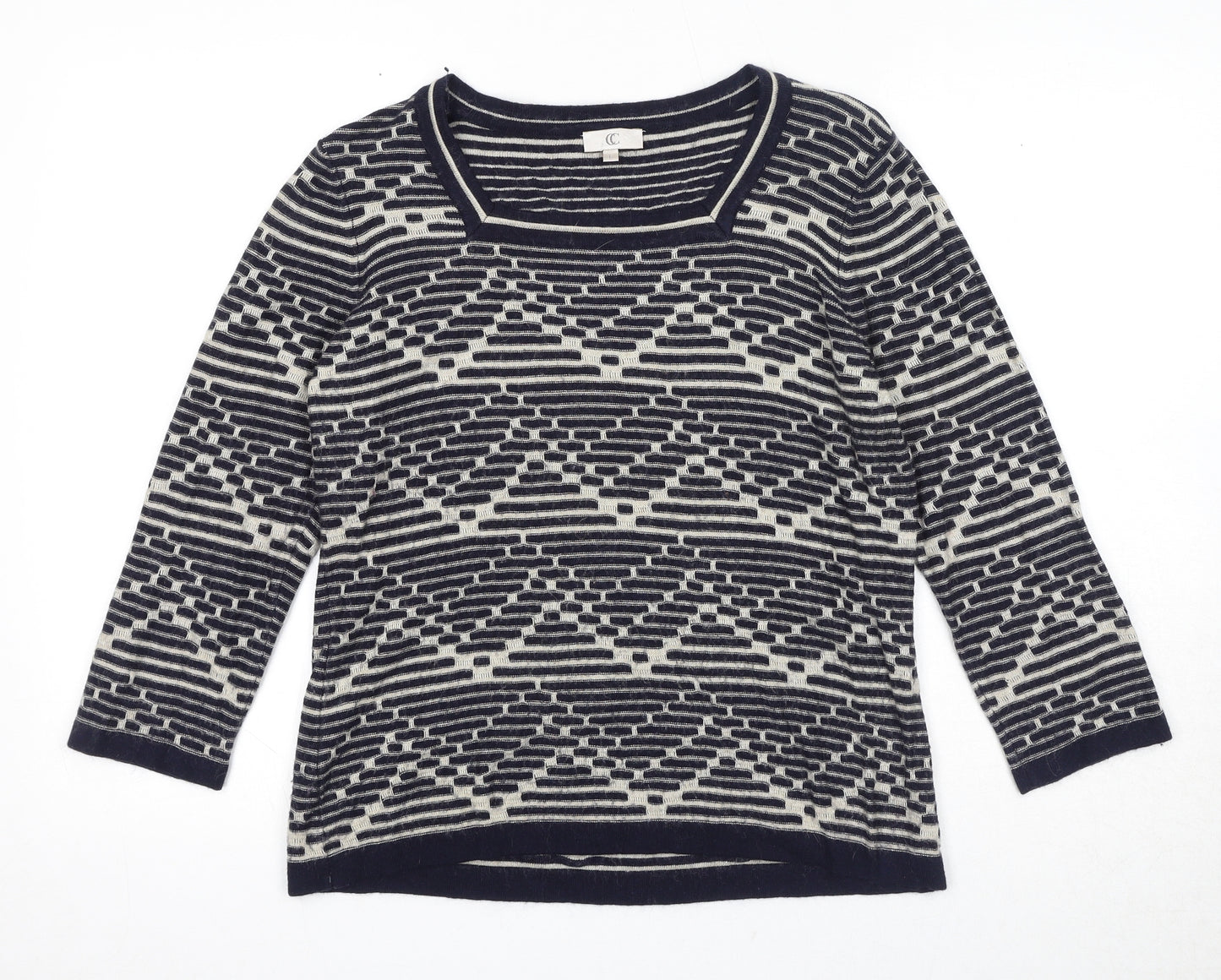 CC Womens Blue Round Neck Geometric Viscose Pullover Jumper Size L