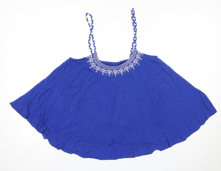 Mango Womens Blue Polyester Basic Tank Size S Round Neck