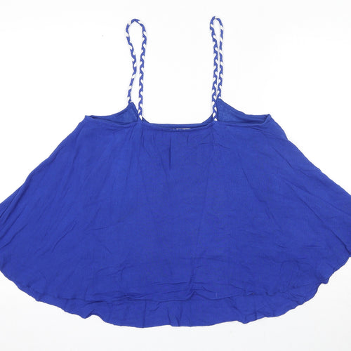 Mango Womens Blue Polyester Basic Tank Size S Round Neck