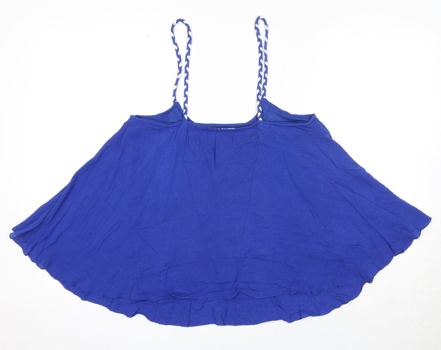 Mango Womens Blue Polyester Basic Tank Size S Round Neck