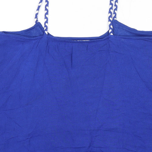 Mango Womens Blue Polyester Basic Tank Size S Round Neck