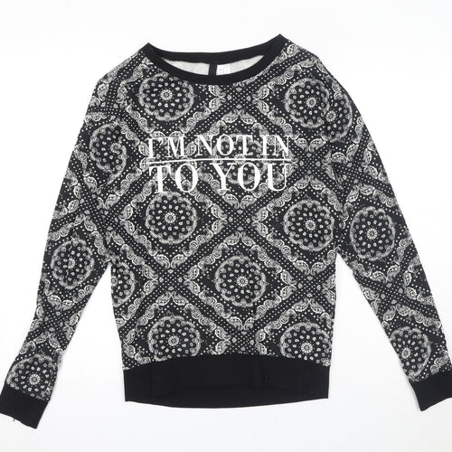 Divided by H&M Womens Black Geometric Cotton Basic Blouse Size XS Round Neck - I'm Not In To You