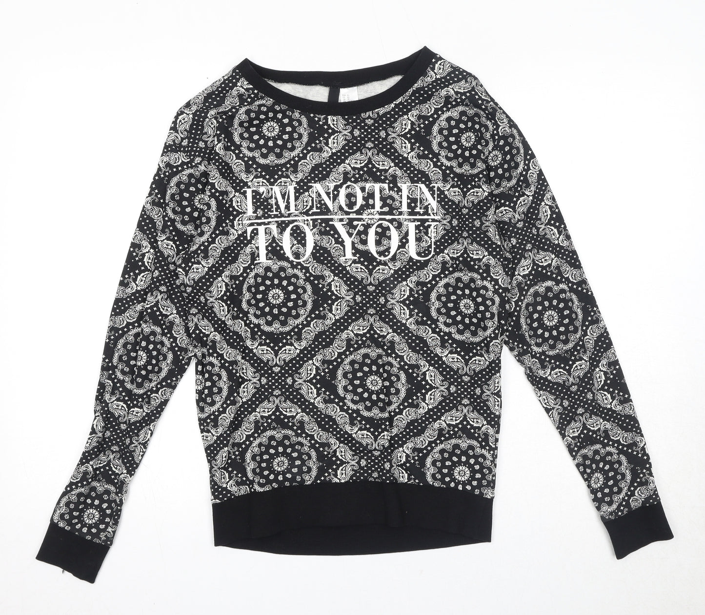 Divided by H&M Womens Black Geometric Cotton Basic Blouse Size XS Round Neck - I'm Not In To You