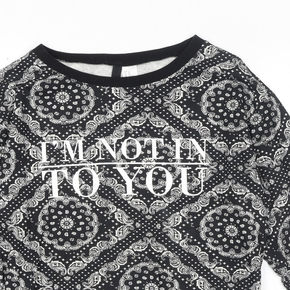 Divided by H&M Womens Black Geometric Cotton Basic Blouse Size XS Round Neck - I'm Not In To You