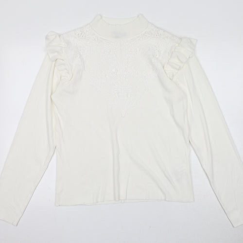Chi Chi Womens White Mock Neck Polyester Pullover Jumper Size L