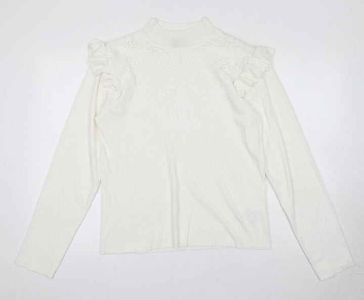 Chi Chi Womens White Mock Neck Polyester Pullover Jumper Size L