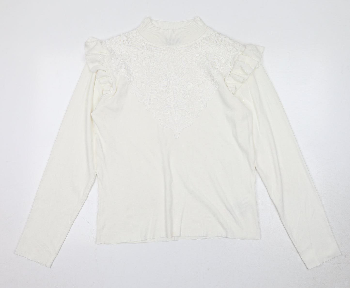 Chi Chi Womens White Mock Neck Polyester Pullover Jumper Size L
