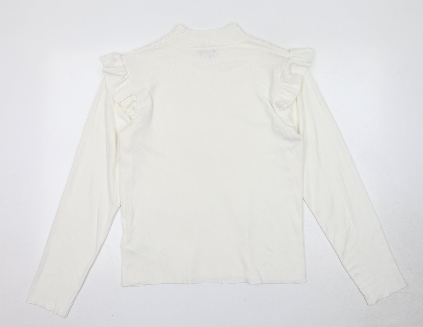 Chi Chi Womens White Mock Neck Polyester Pullover Jumper Size L