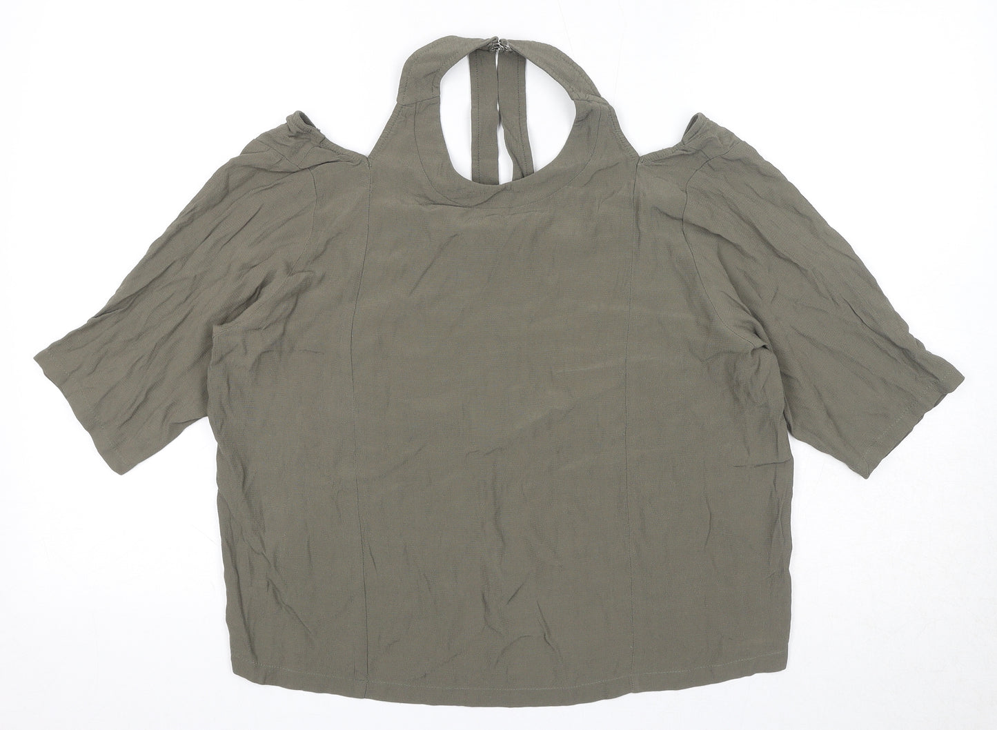 Light Before Dark Womens Green Viscose Basic Blouse Size M Round Neck