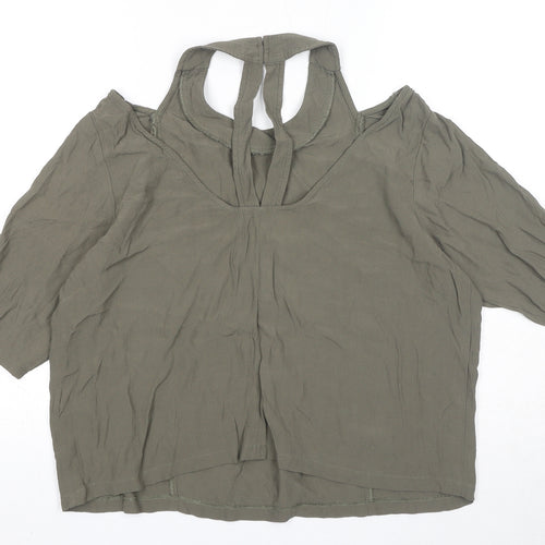 Light Before Dark Womens Green Viscose Basic Blouse Size M Round Neck