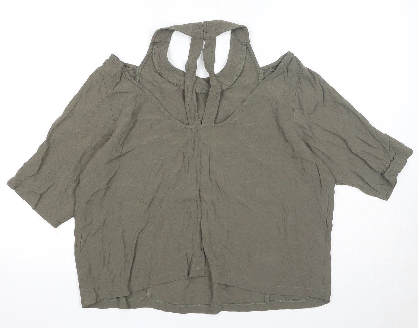 Light Before Dark Womens Green Viscose Basic Blouse Size M Round Neck