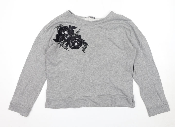 Marks and Spencer Womens Grey Cotton Pullover Sweatshirt Size 8 Pullover - Flower Detail