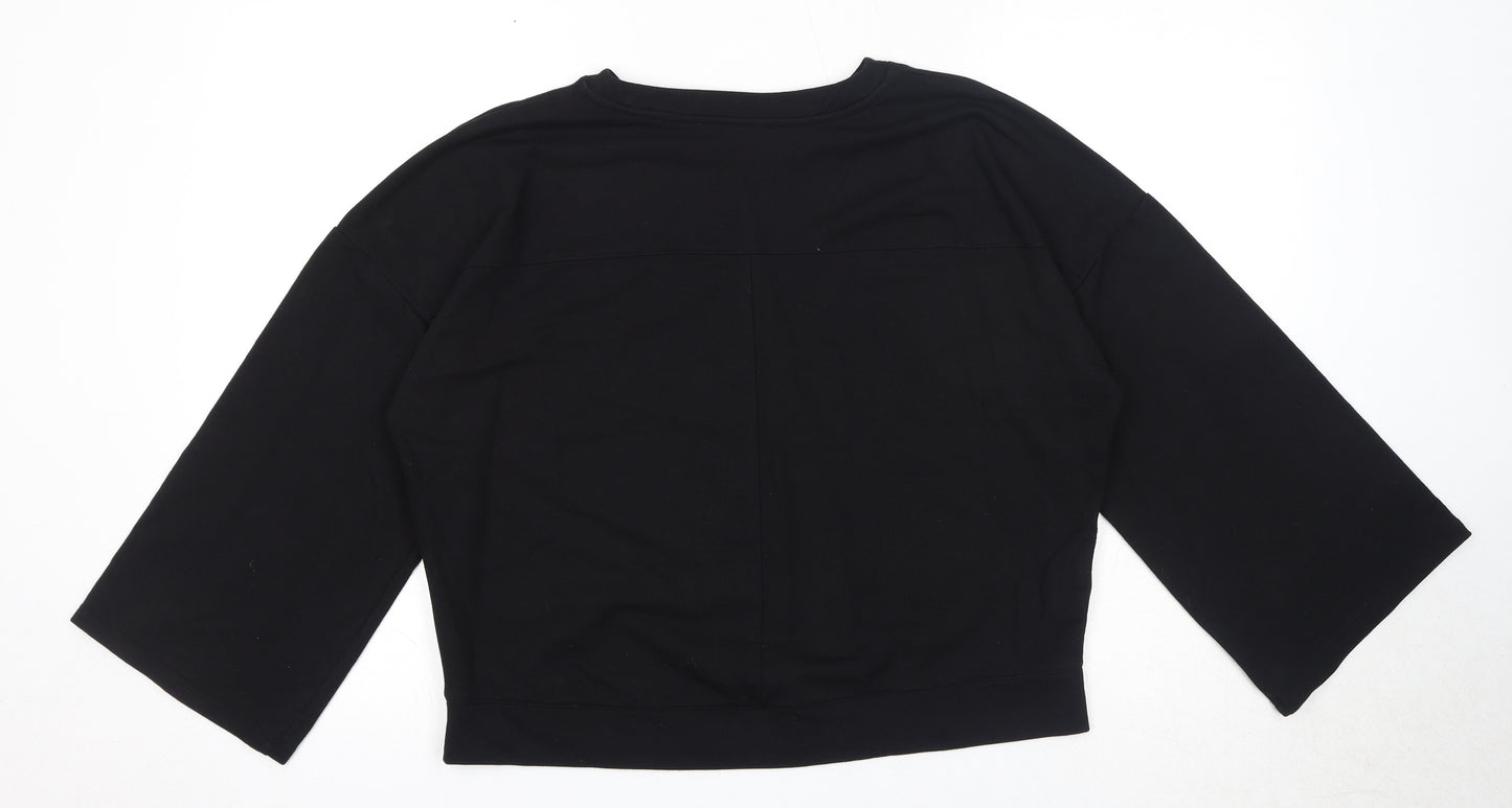 Mango Womens Black Cotton Basic T-Shirt Size S Round Neck - Lips Motif