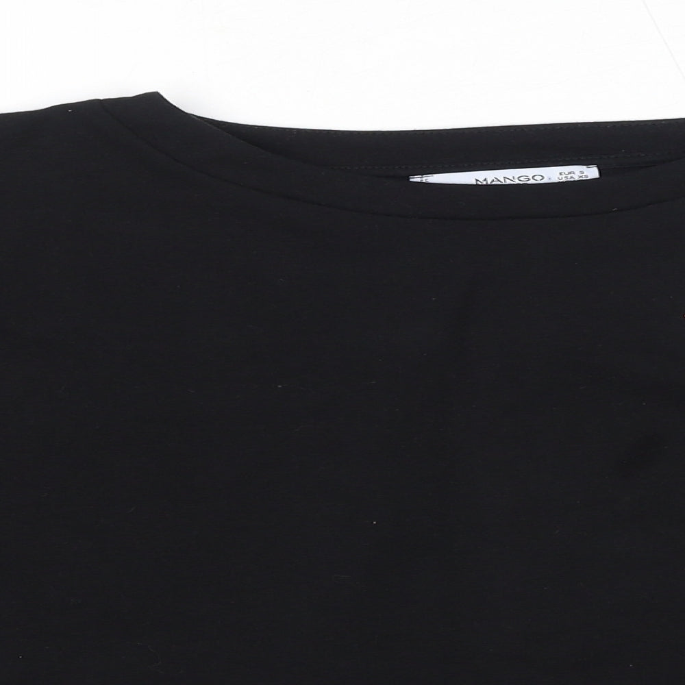 Mango Womens Black Cotton Basic T-Shirt Size S Round Neck - Lips Motif