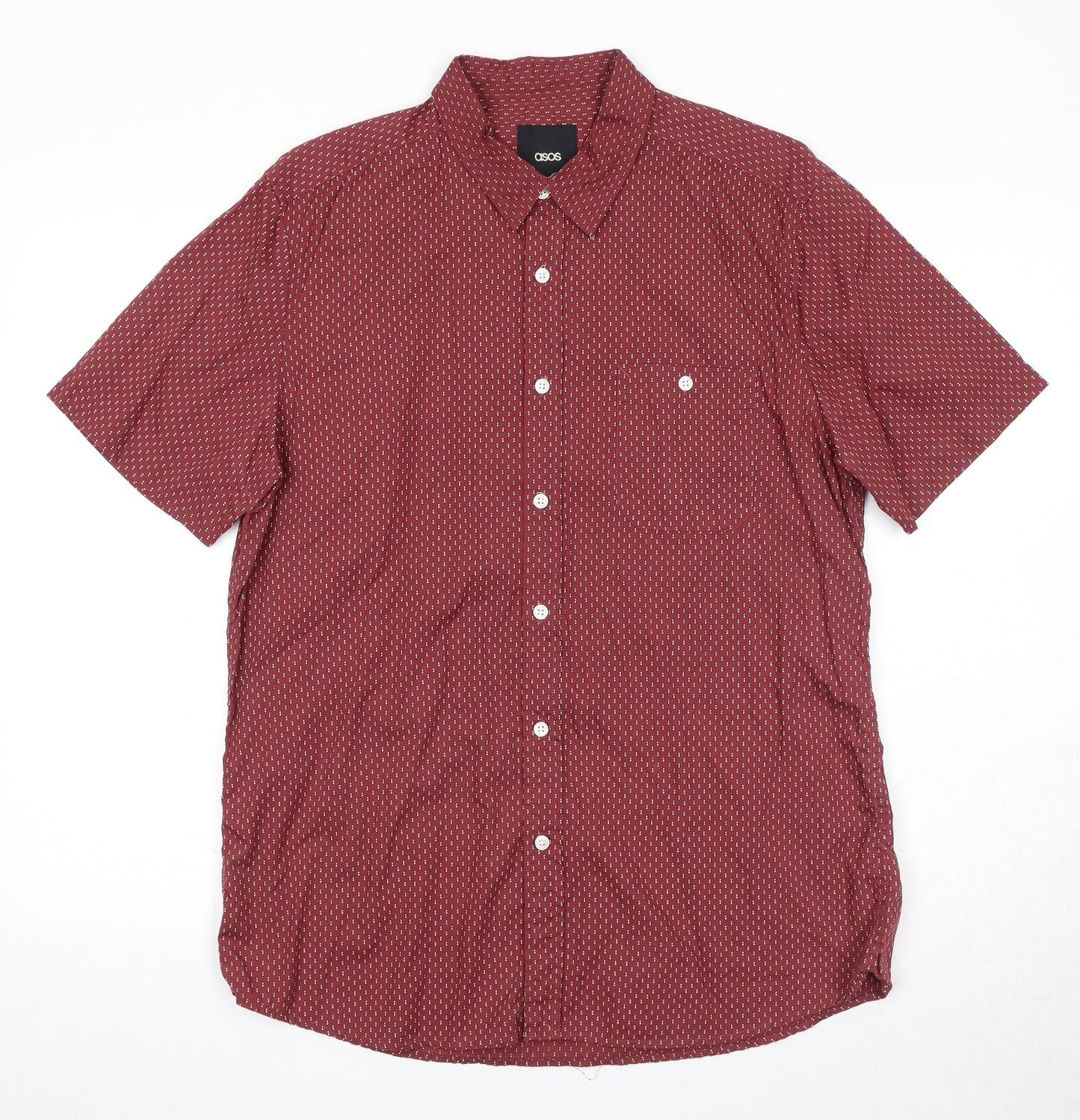 ASOS Mens Red Geometric Cotton Button-Up Size L Collared Button