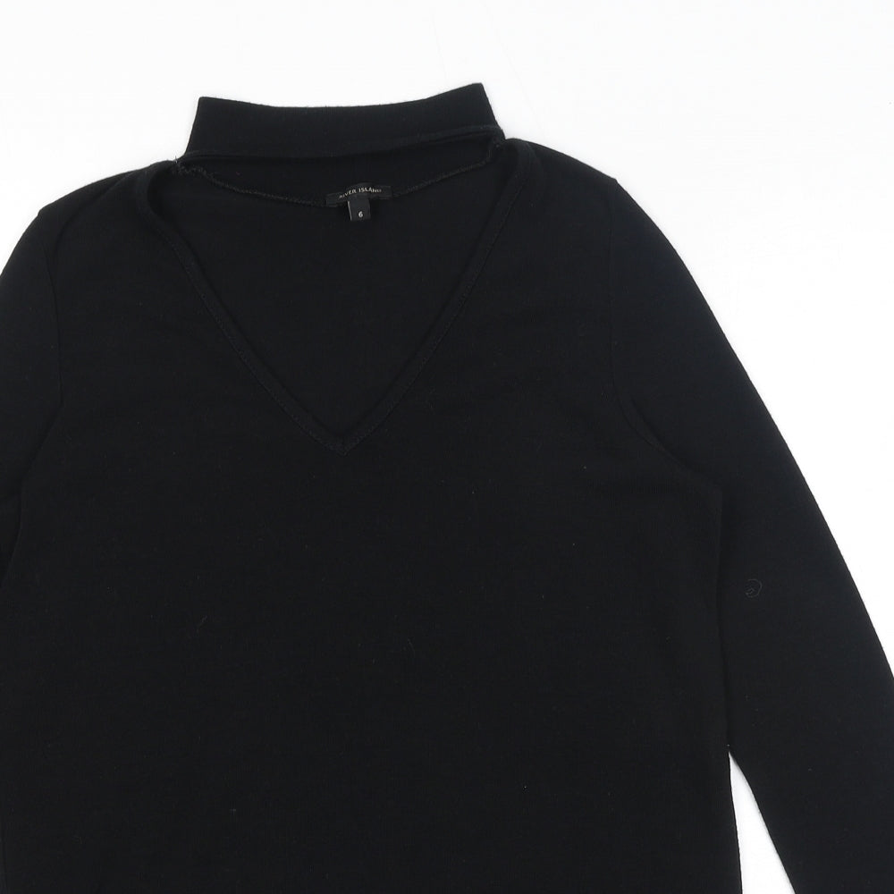 River Island Womens Black Round Neck Polyester Pullover Jumper Size 6 - Keyhole Neck