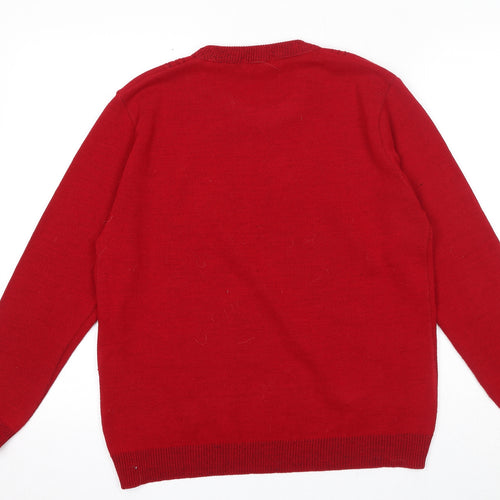 Envy Us Womens Red Round Neck Argyle/Diamond Acrylic Pullover Jumper Size XL