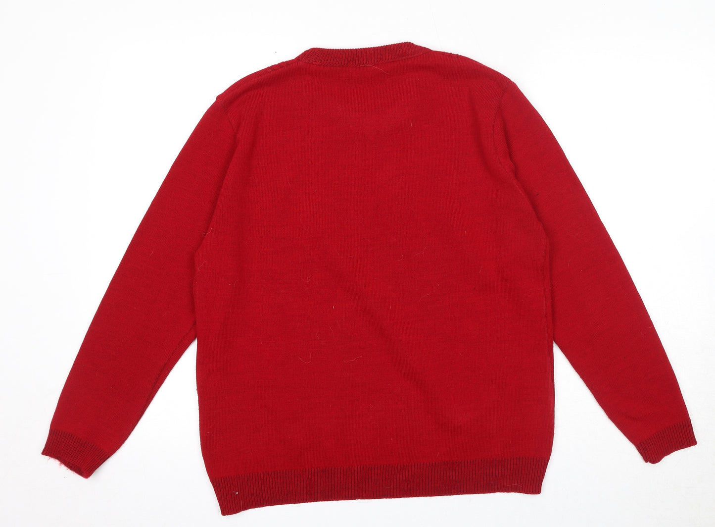 Envy Us Womens Red Round Neck Argyle/Diamond Acrylic Pullover Jumper Size XL