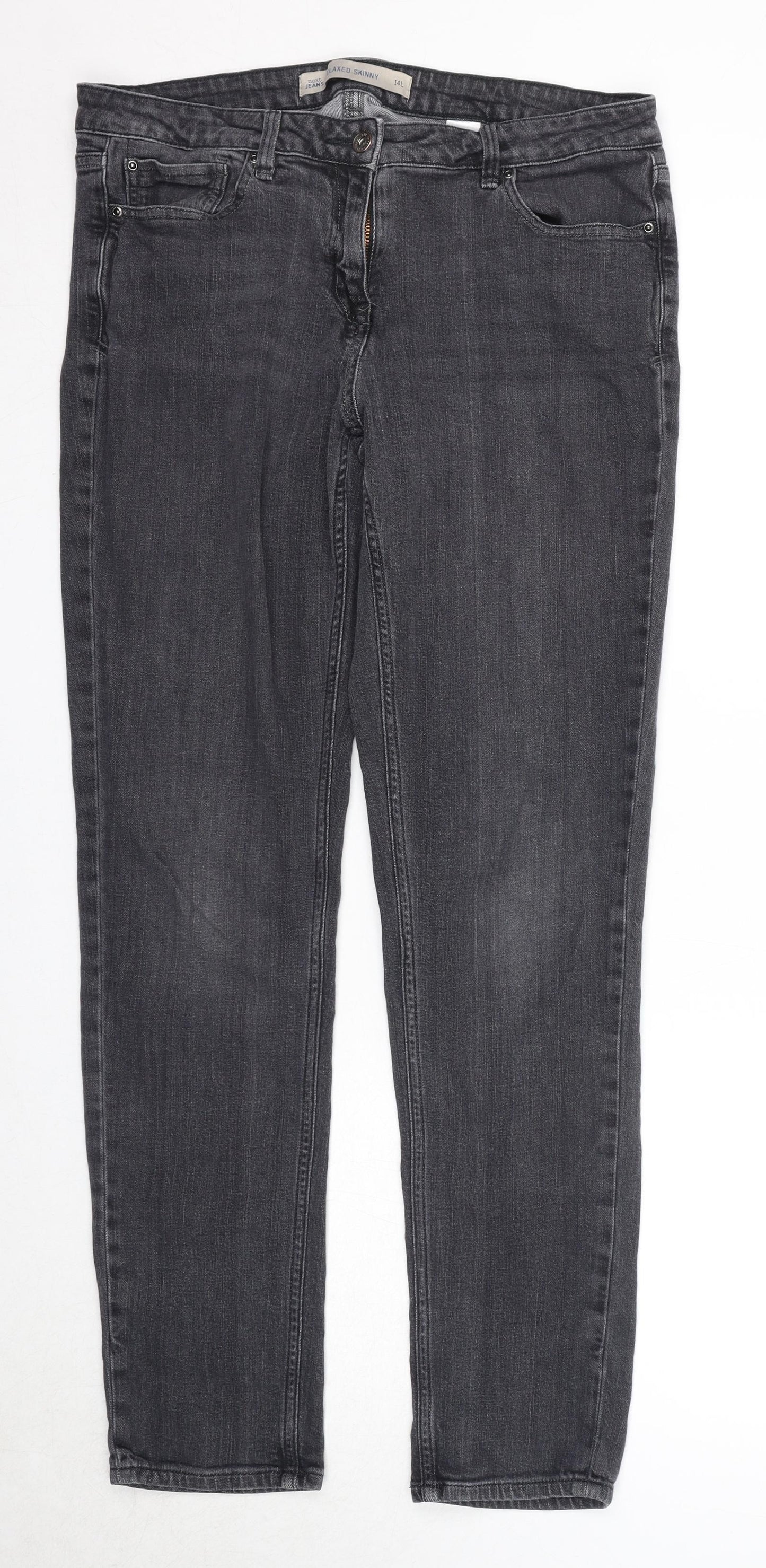 NEXT Womens Black Cotton Straight Jeans Size 14 Regular Zip