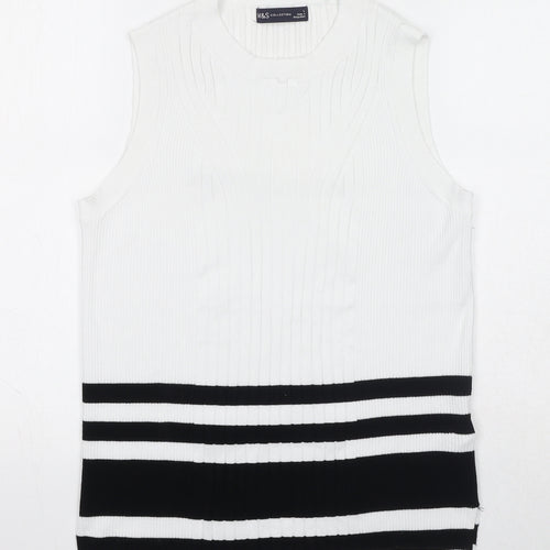 Marks and Spencer Womens White Round Neck Striped Viscose Vest Jumper Size L