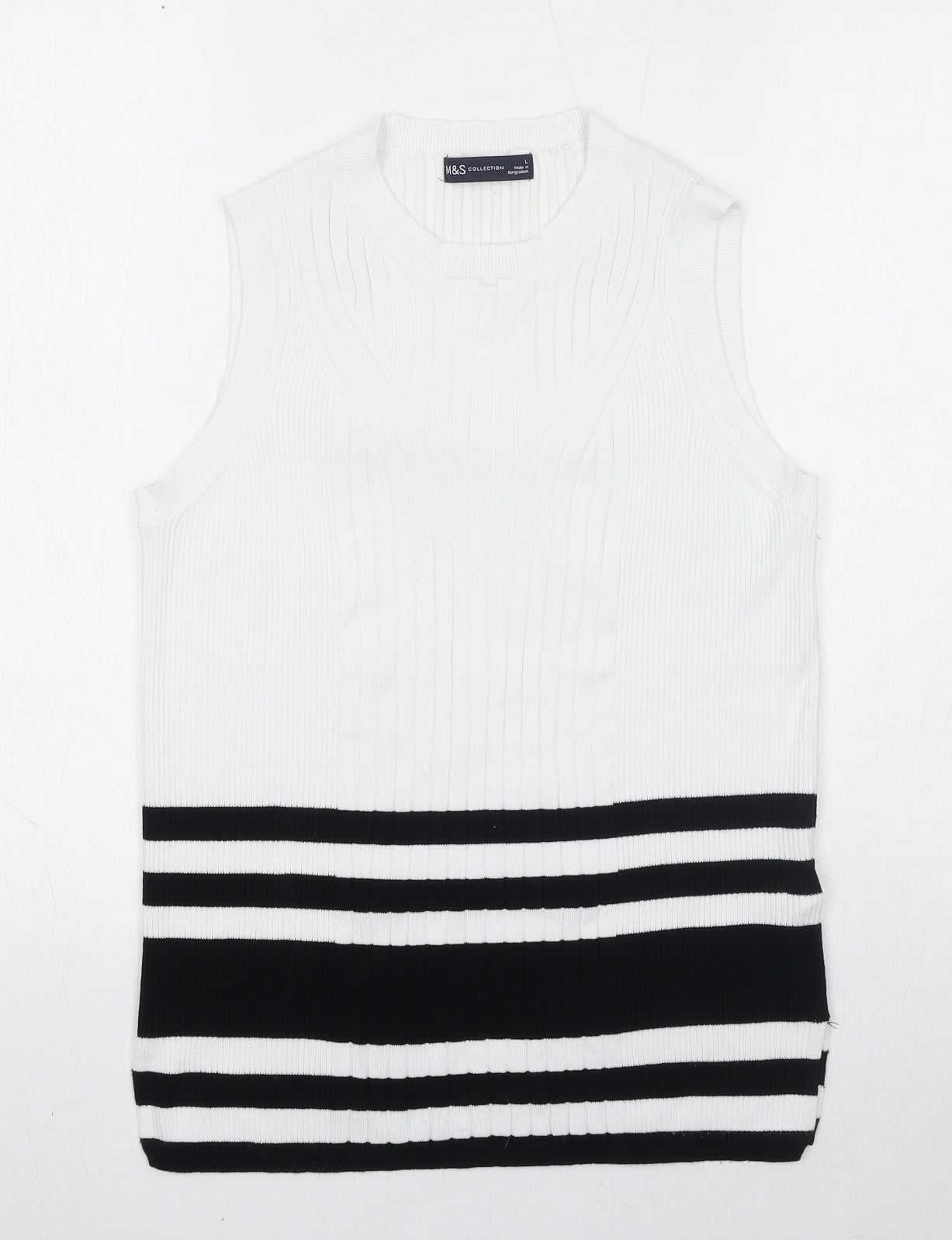 Marks and Spencer Womens White Round Neck Striped Viscose Vest Jumper Size L