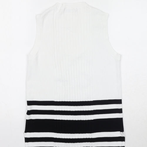 Marks and Spencer Womens White Round Neck Striped Viscose Vest Jumper Size L