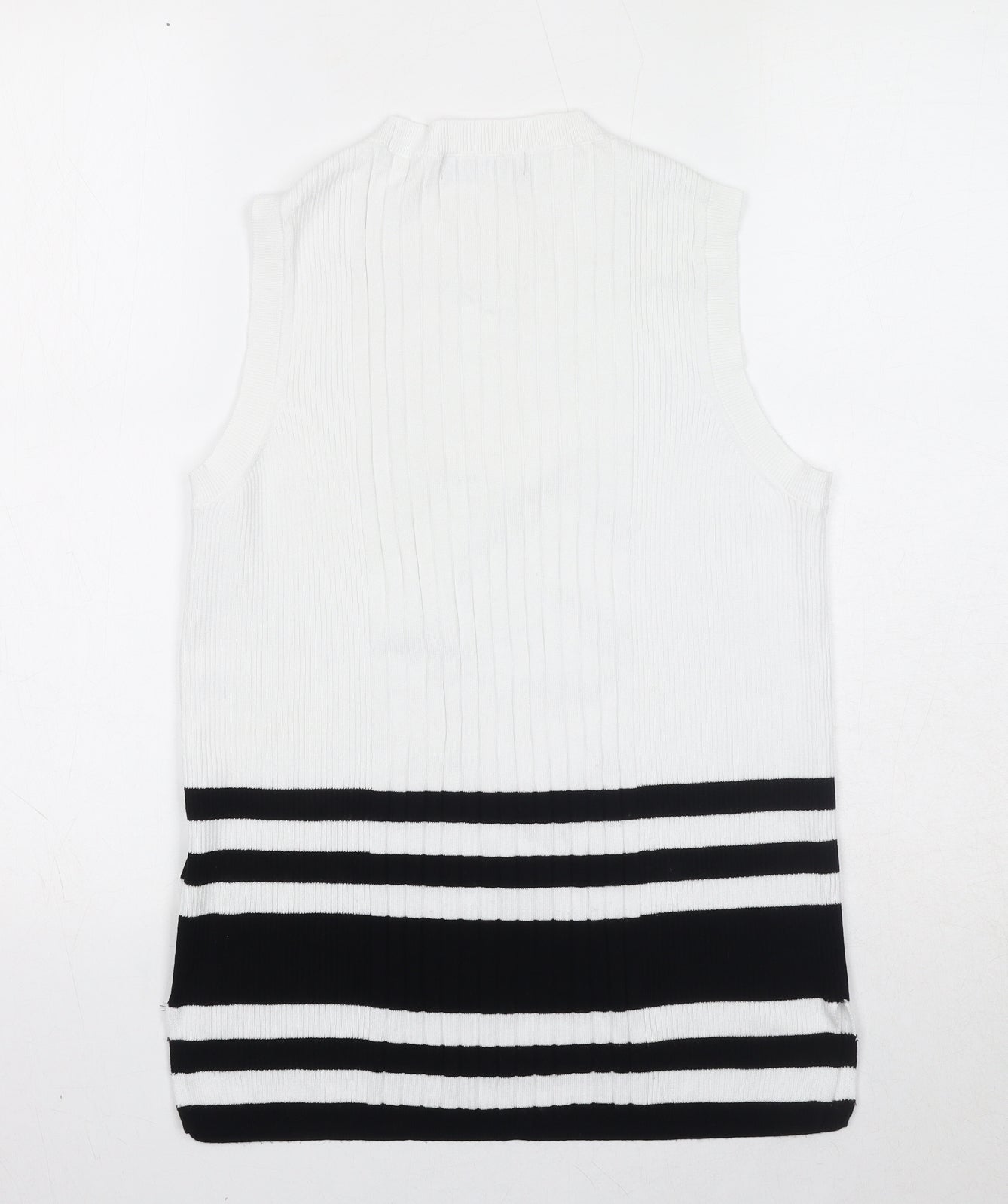 Marks and Spencer Womens White Round Neck Striped Viscose Vest Jumper Size L