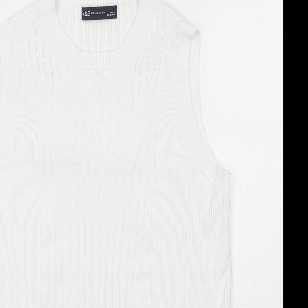 Marks and Spencer Womens White Round Neck Striped Viscose Vest Jumper Size L
