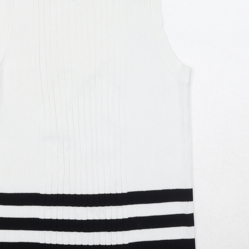 Marks and Spencer Womens White Round Neck Striped Viscose Vest Jumper Size L