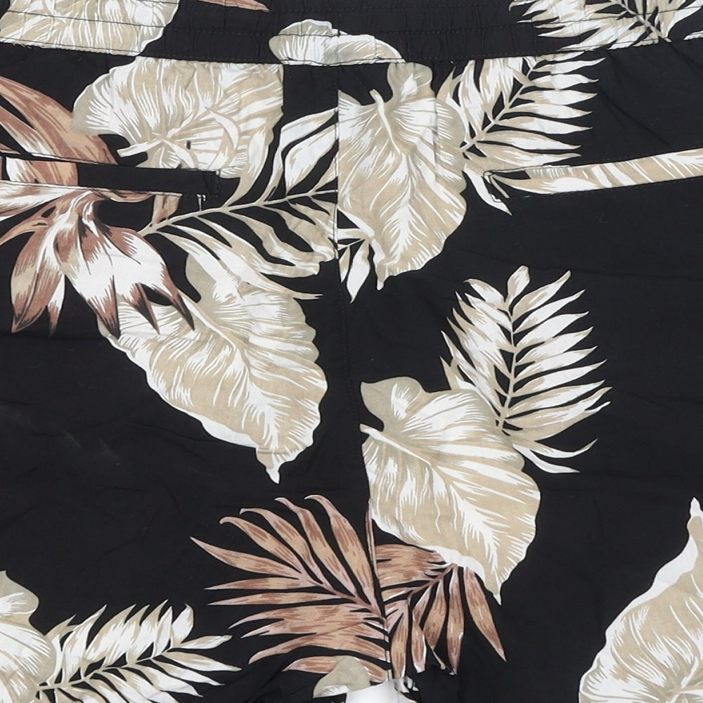 New Look Mens Black Geometric Viscose Bermuda Shorts Size M Regular Drawstring - Leaf Print