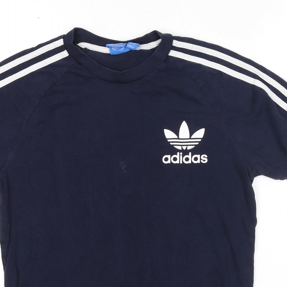 adidas Womens Blue Cotton Basic T-Shirt Size S Crew Neck