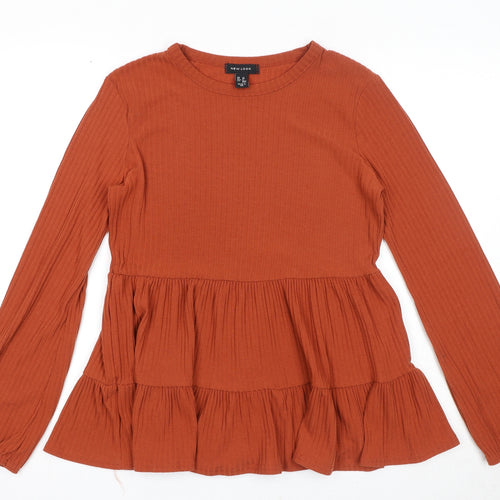 New Look Womens Orange Polyester Basic Blouse Size 10 Boat Neck - Ribbed