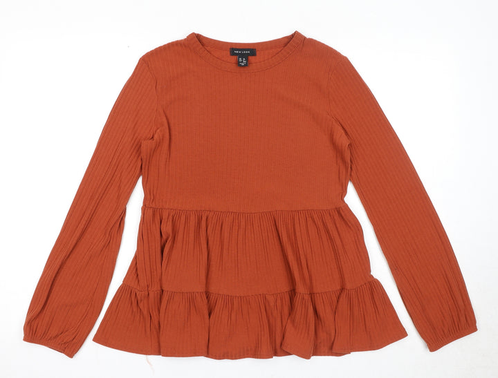 New Look Womens Orange Polyester Basic Blouse Size 10 Boat Neck - Ribbed