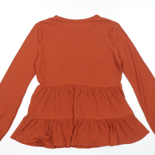 New Look Womens Orange Polyester Basic Blouse Size 10 Boat Neck - Ribbed