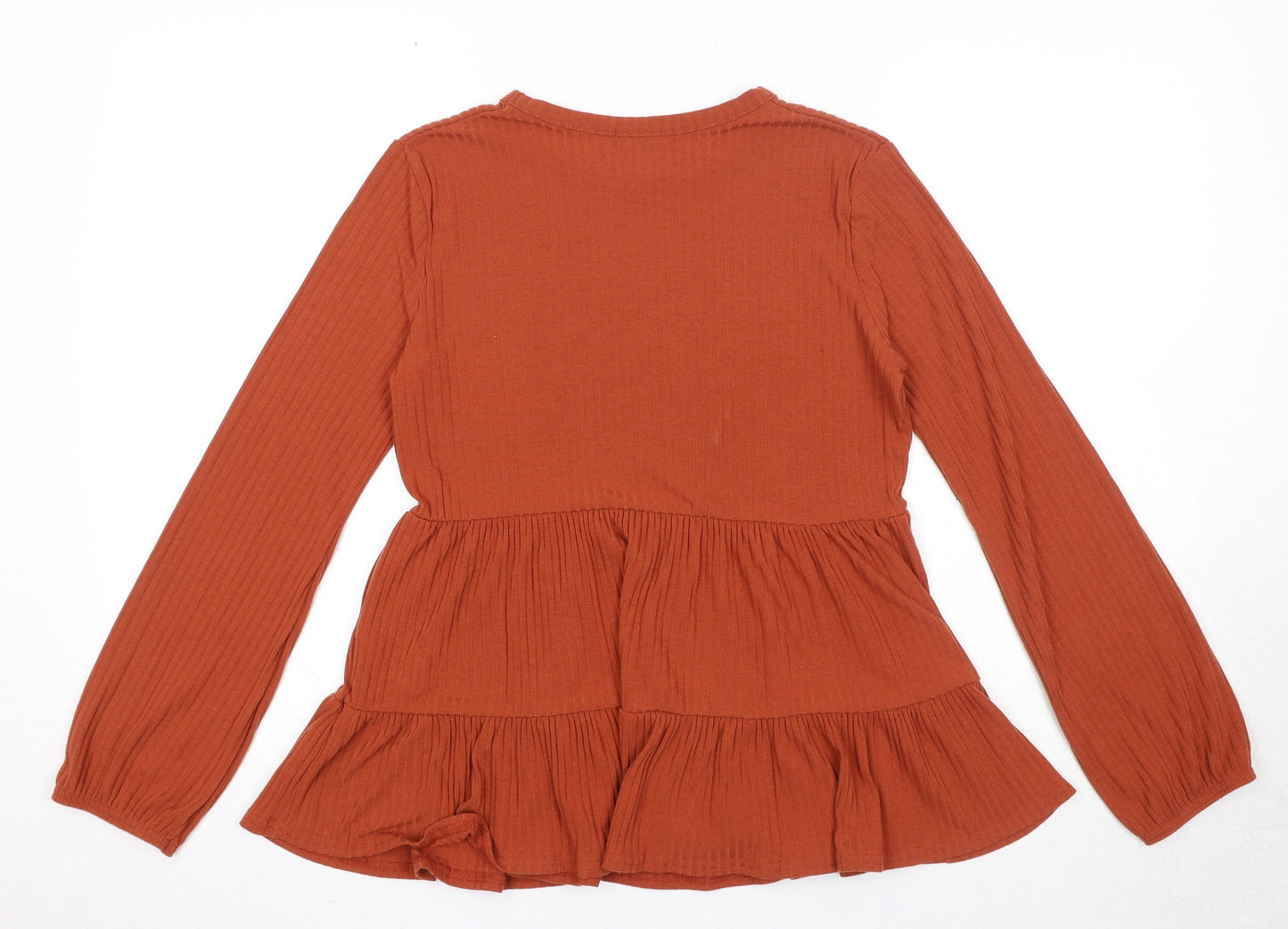New Look Womens Orange Polyester Basic Blouse Size 10 Boat Neck - Ribbed