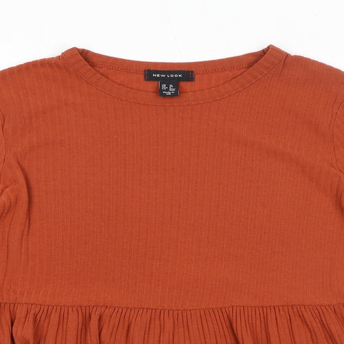 New Look Womens Orange Polyester Basic Blouse Size 10 Boat Neck - Ribbed