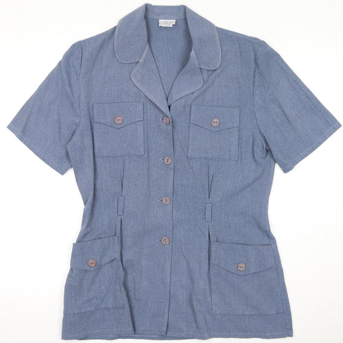 OPUS Womens Blue Polyester Basic Button-Up Size 12 Collared