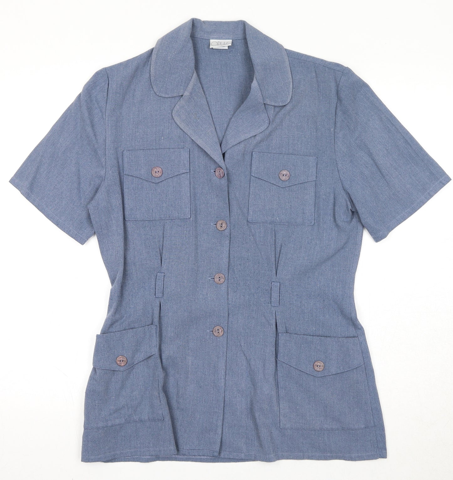 OPUS Womens Blue Polyester Basic Button-Up Size 12 Collared