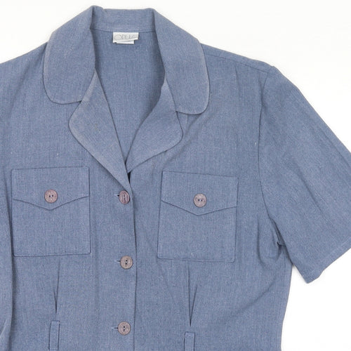 OPUS Womens Blue Polyester Basic Button-Up Size 12 Collared