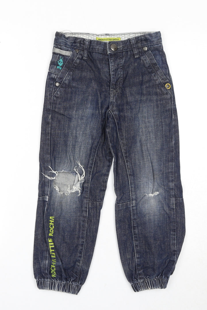 Debenhams Boys Blue Cotton Tapered Jeans Size 5-6 Years Regular Snap