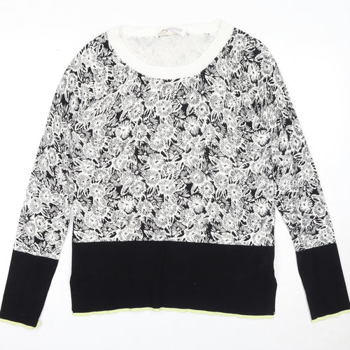 NEXT Womens Black Round Neck Floral Viscose Pullover Jumper Size 10