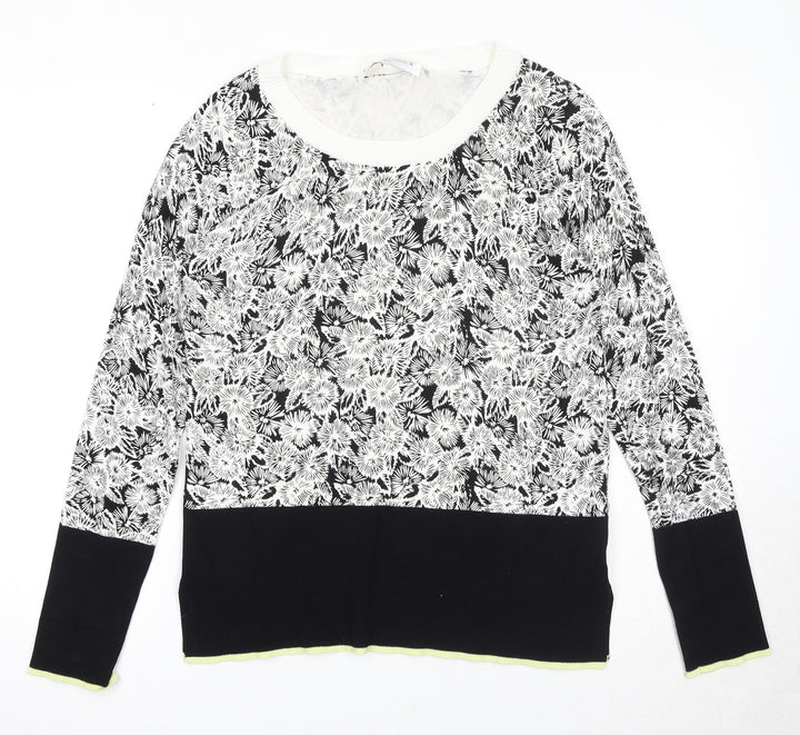NEXT Womens Black Round Neck Floral Viscose Pullover Jumper Size 10