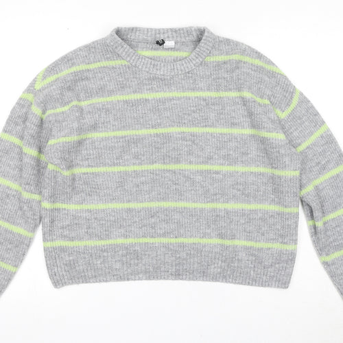Divided by H&M Womens Green Round Neck Striped Acrylic Pullover Jumper Size M